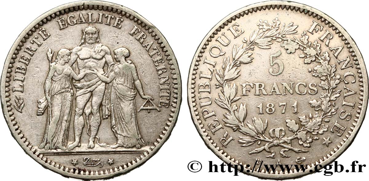 5 francs Hercule, dite “Camélinat” 1871 Paris F.334/4 VF35 