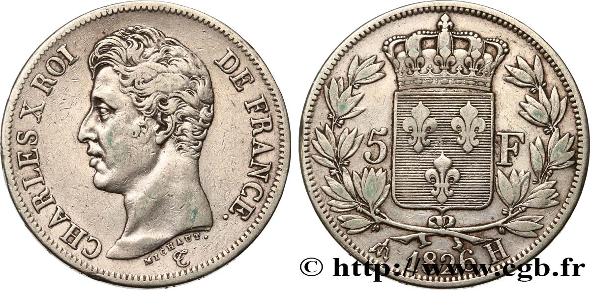 5 francs Charles X, 1er type 1826 La Rochelle F.310/19 TB30 