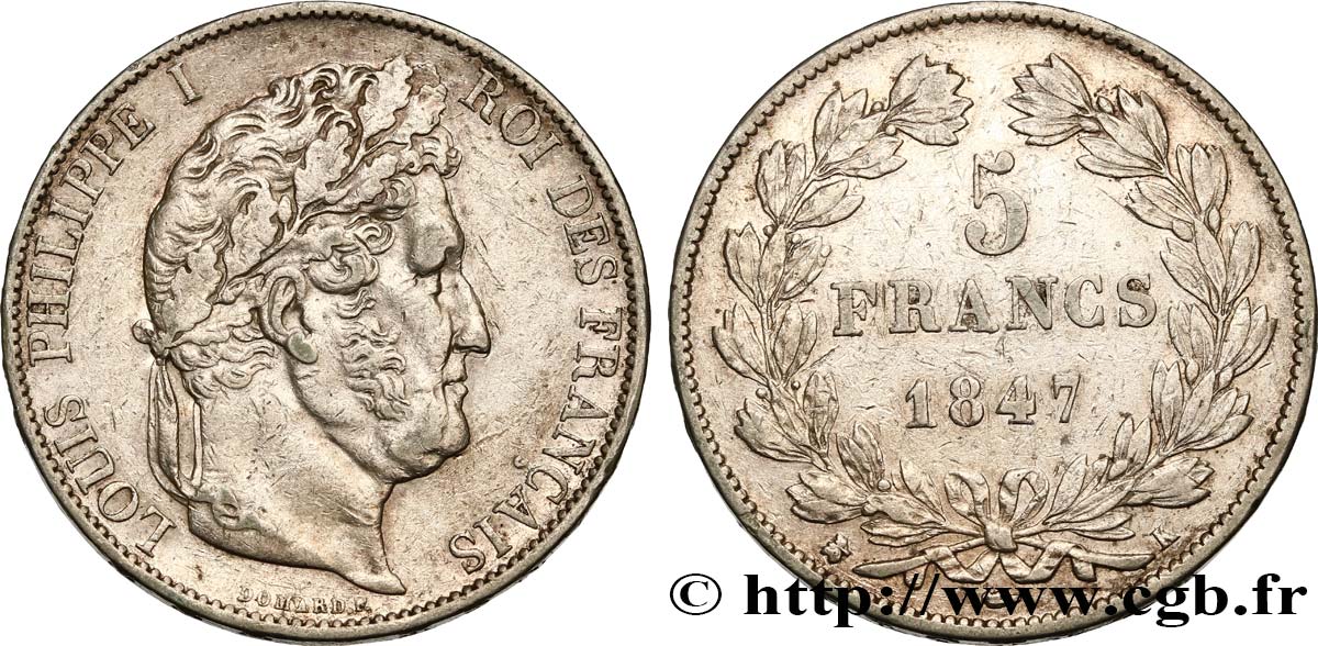 5 francs IIIe type Domard 1847 Bordeaux F.325/16 BC+ 