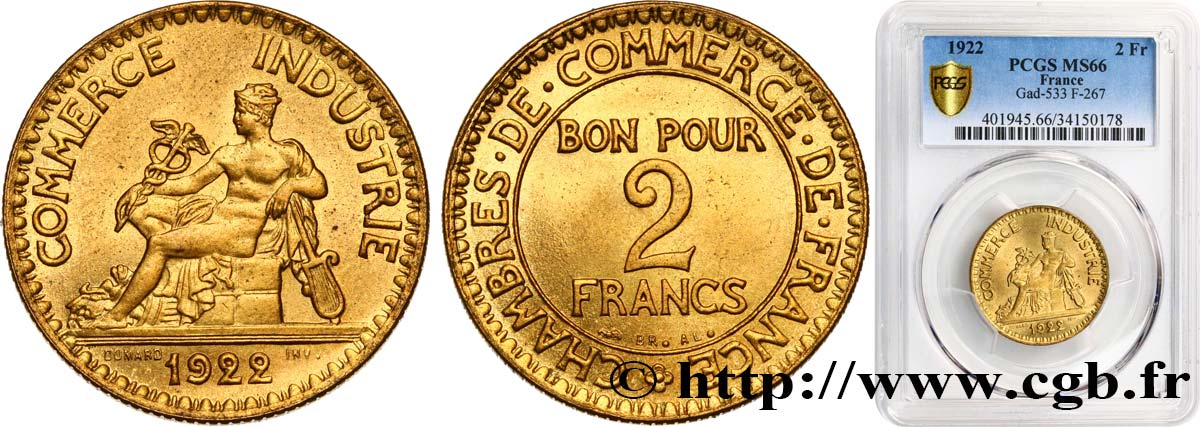 2 francs Chambres de Commerce 1922  F.267/4 MS66 PCGS