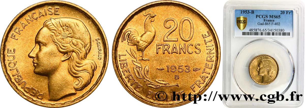 20 francs G. Guiraud 1953 Beaumont-Le-Roger F.402/12 MS65 PCGS