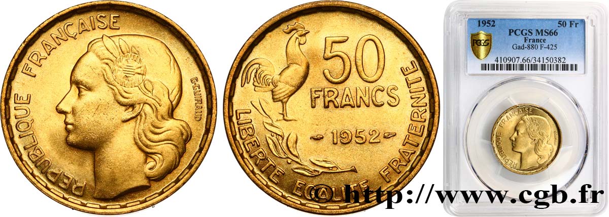 50 francs Guiraud 1952  F.425/8 MS66 PCGS