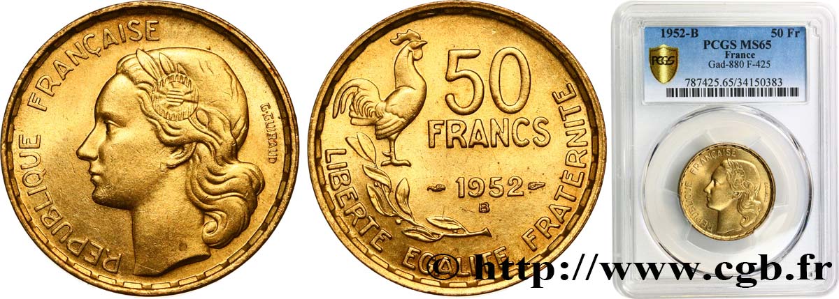 50 francs Guiraud 1952 Beaumont-Le-Roger F.425/9 ST65 PCGS