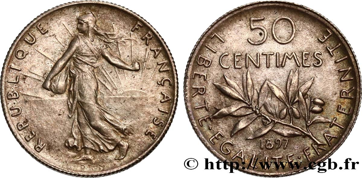 50 centimes Semeuse 1897 Paris F.190/1 AU58 