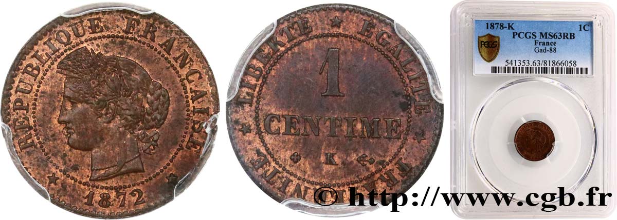 1 centime Cérès 1872 Bordeaux F.104/2 MS63 PCGS