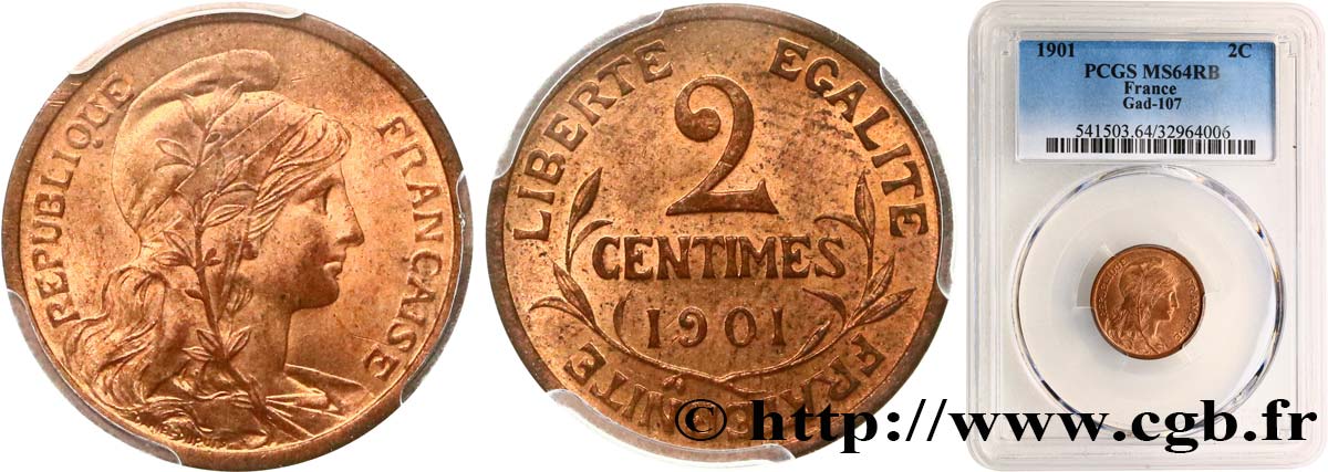 2 centimes Daniel-Dupuis 1901 Paris F.110/6 fST64 PCGS