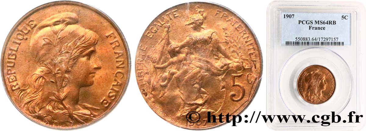 5 centimes Daniel-Dupuis 1907  F.119/17 fST64 PCGS