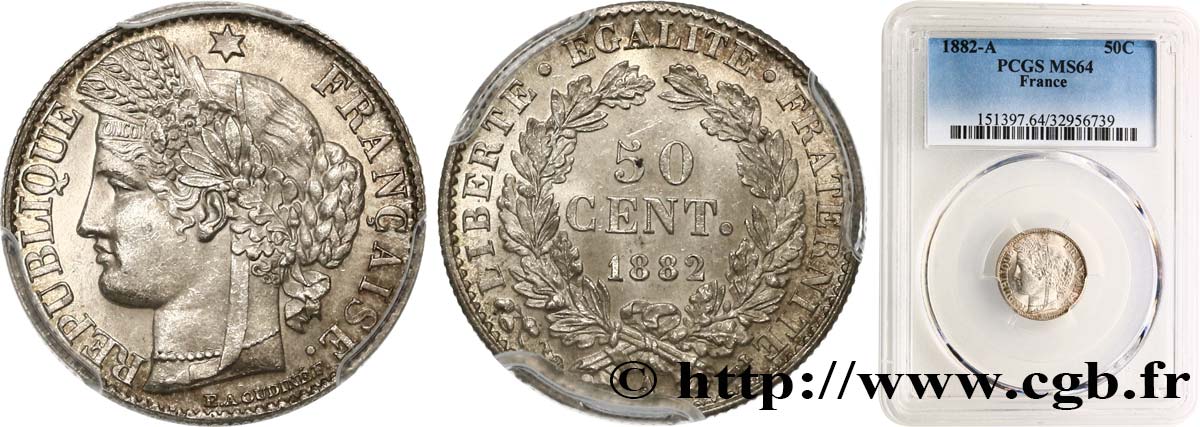 50 centimes Cérès, IIIe République 1882 Paris F.189/10 SC64 PCGS