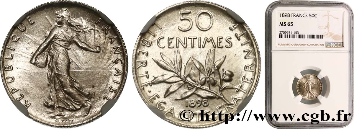 50 centimes Semeuse 1898 Paris F.190/3 ST65 NGC