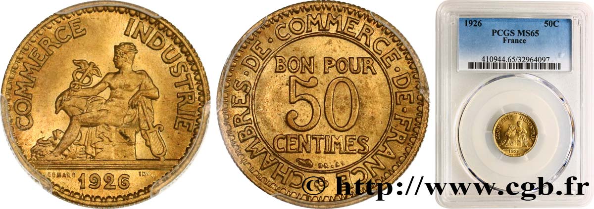 50 centimes Chambres de Commerce 1926 Paris F.191/8 MS65 PCGS