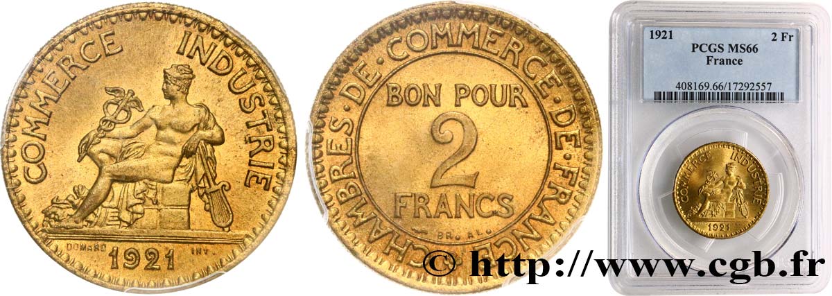 2 francs Chambres de Commerce 1921  F.267/3 MS66 PCGS