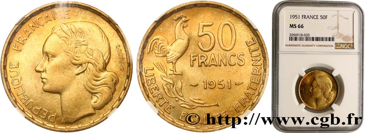 50 Francs Guiraud 1951  F.425/5 MS66 NGC