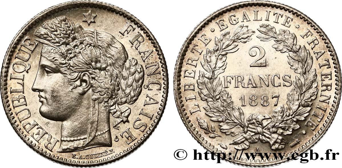 2 francs Cérès, avec légende 1887 Paris F.265/13 SPL62 