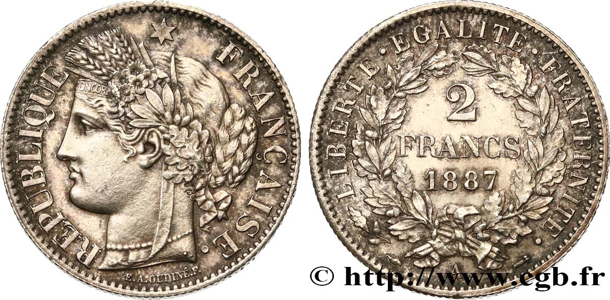 2 francs Cérès, avec légende 1887 Paris F.265/13 VZ60 