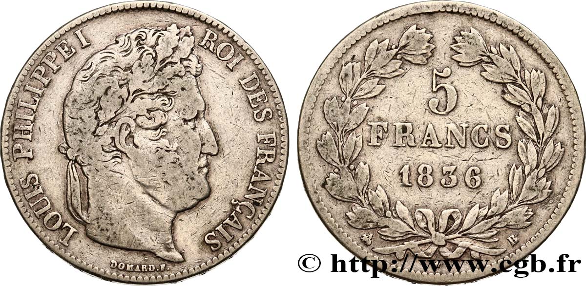  5 francs IIe type Domard 1836 Rouen F.324/54 TB25 