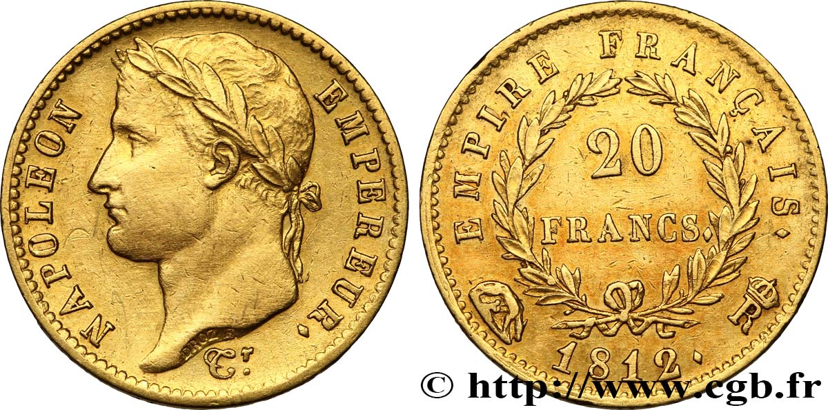 20 francs or Napoléon tête laurée, Empire français 1812 Rome F.516/27 fVZ 