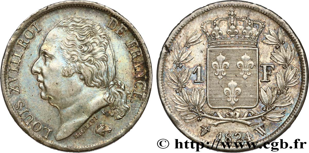 1 franc Louis XVIII 1824 Lille F.206/66 SS52 