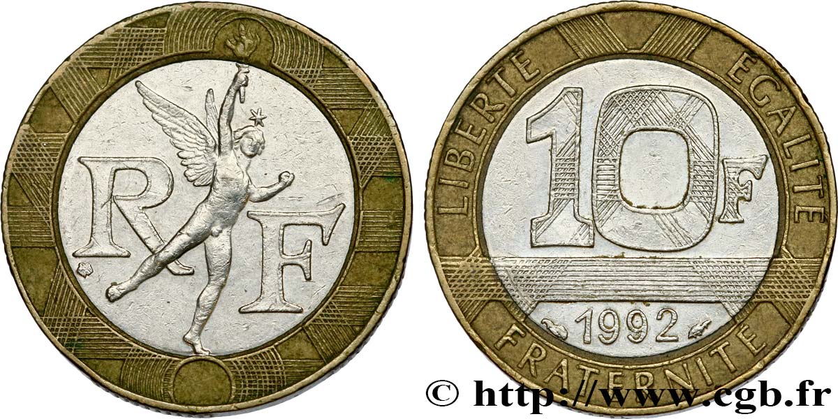 10 francs Génie de la Bastille 1992 Pessac F.375/8 var. BB 