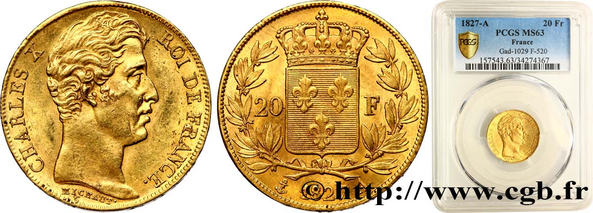 20 francs or Charles X 1827 Paris F.520/6 fST63 PCGS