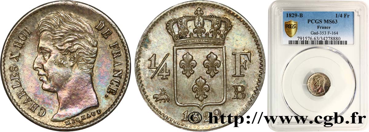 1/4 franc Charles X 1829 Rouen F.164/30 SC63 PCGS