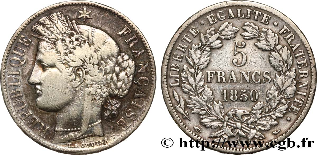 5 francs Cérès, IIe République 1850 Paris F.327/4 VF 