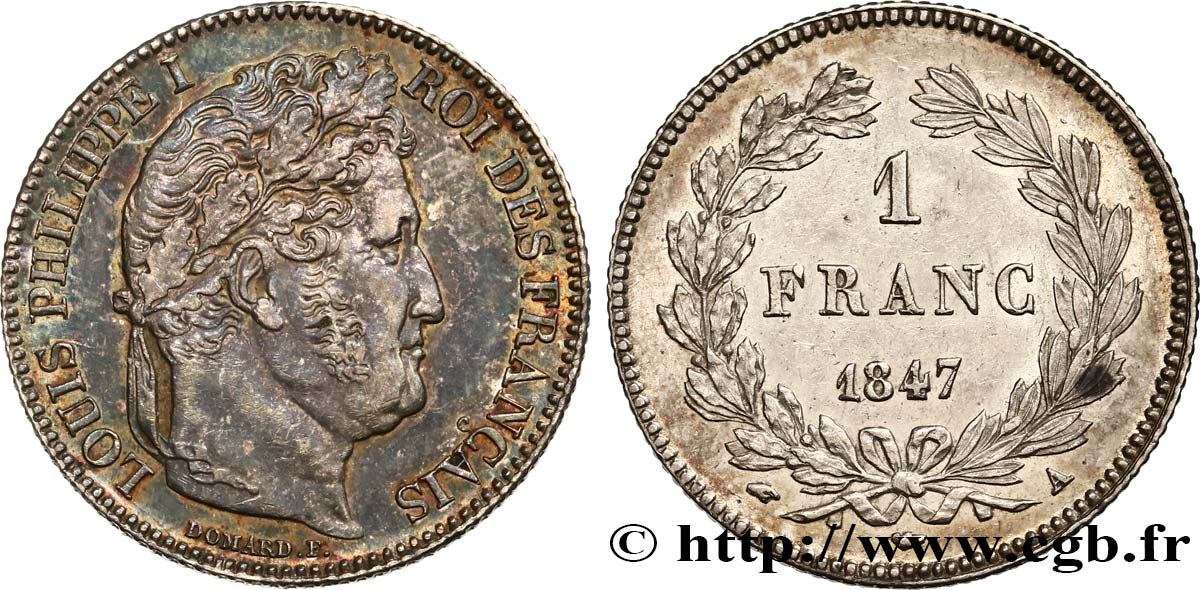 1 franc Louis-Philippe, couronne de chêne 1847 Paris F.210/110 MBC+ 