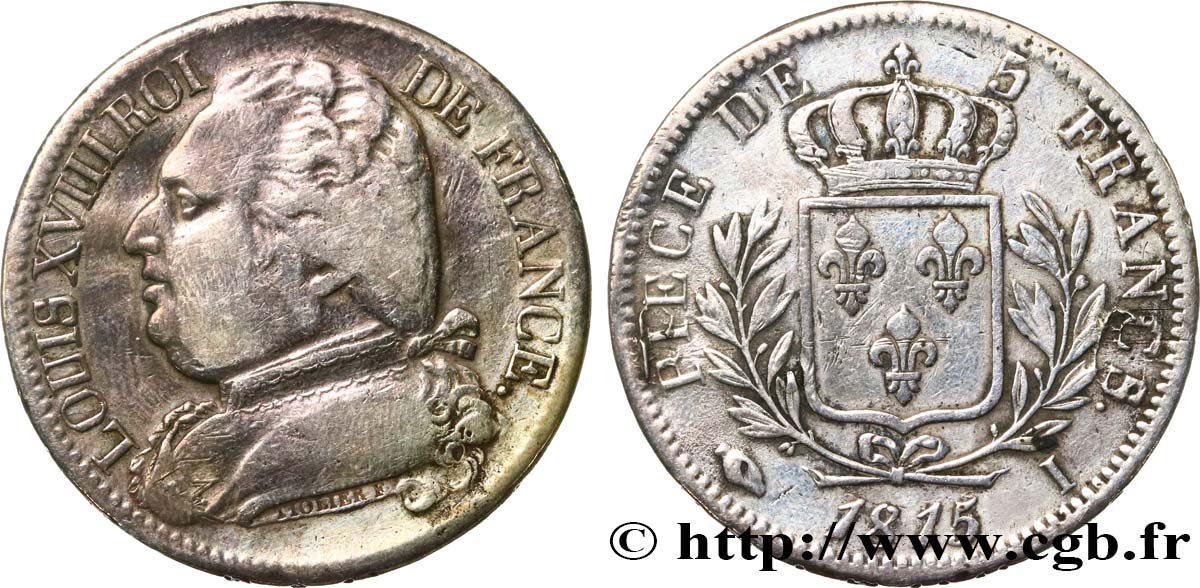 5 francs Louis XVIII, buste habillé 1815 Limoges F.308/21 S 