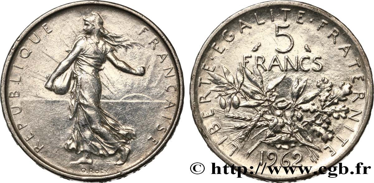 Valeur Pièce 5 Francs Argent Semeuse 1962