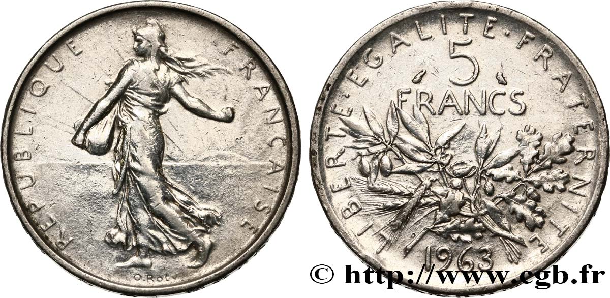 5 francs Semeuse, argent 1963 Paris F.340/7 BB 