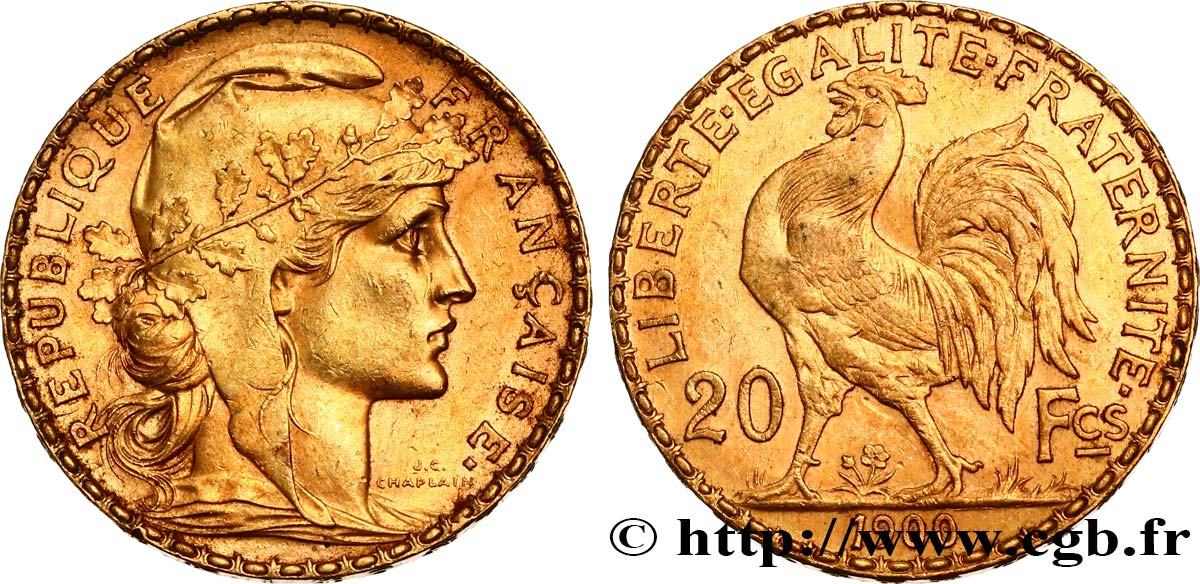 20 francs or Coq, Dieu protège la France 1900 Paris F.534/4 BB52 