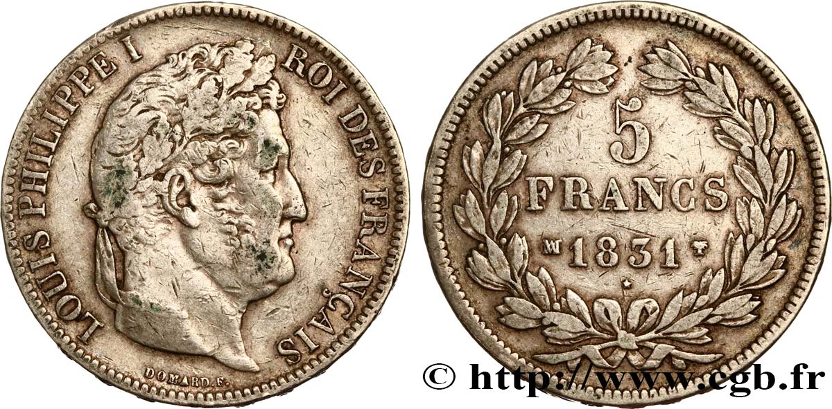 5 francs Ier type Domard, tranche en relief 1831 Marseille F.320/10 VF 