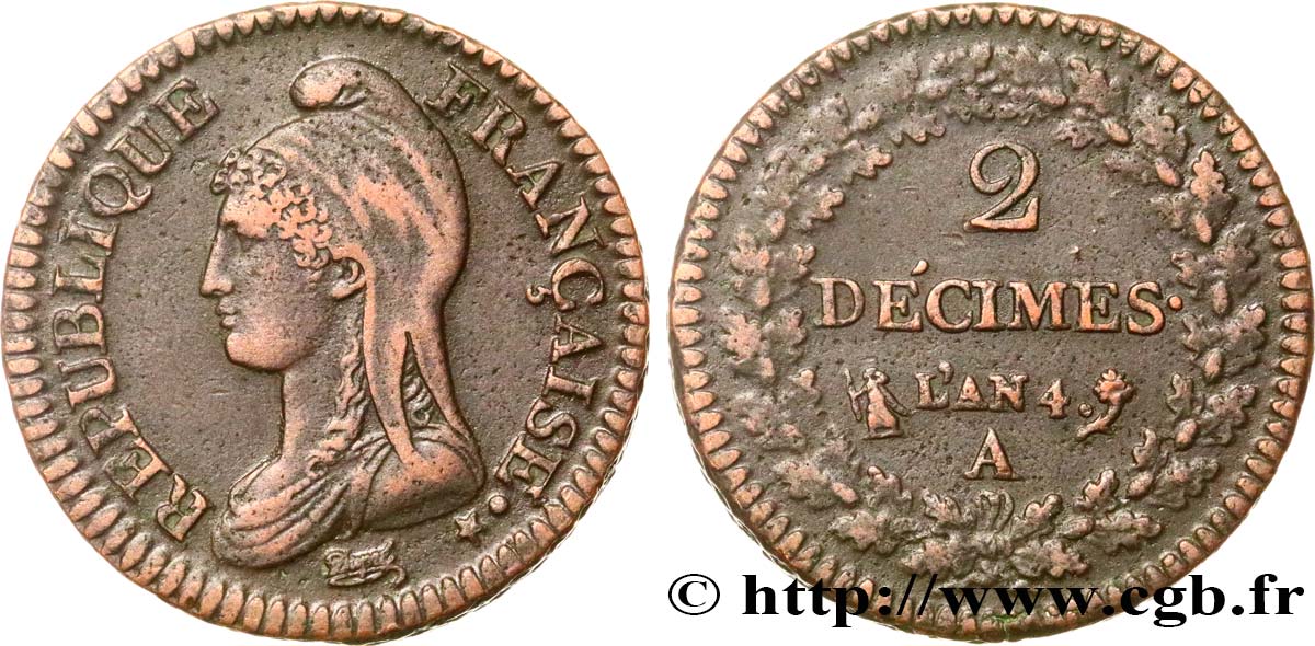 2 décimes Dupré 1796 Paris F.145/1 XF45 