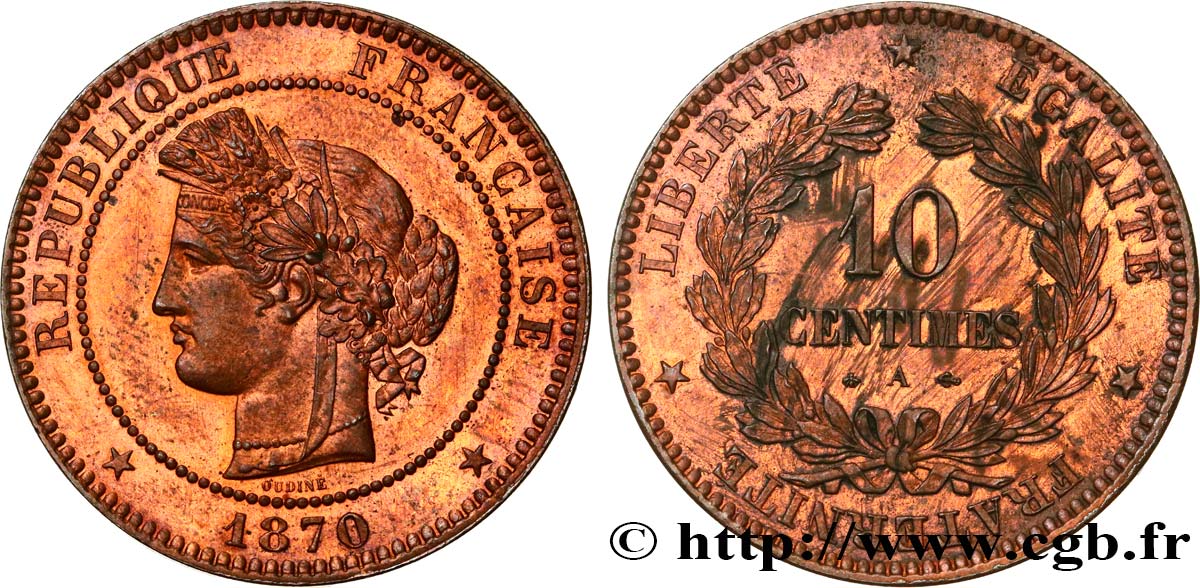 10 centimes Cérès 1870 Paris F.135/3 VZ60 