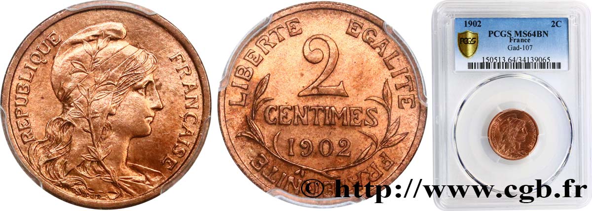 2 centimes Daniel-Dupuis 1902 Paris F.110/7 MS64 PCGS