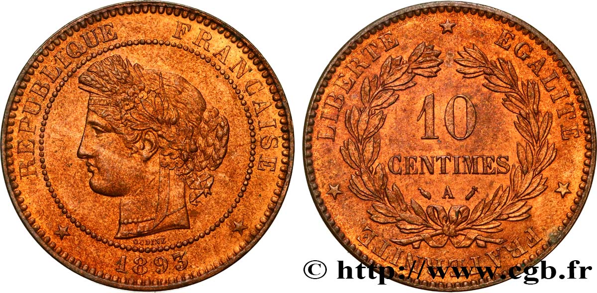 10 centimes Cérès 1893 Paris F.135/38 SUP60 