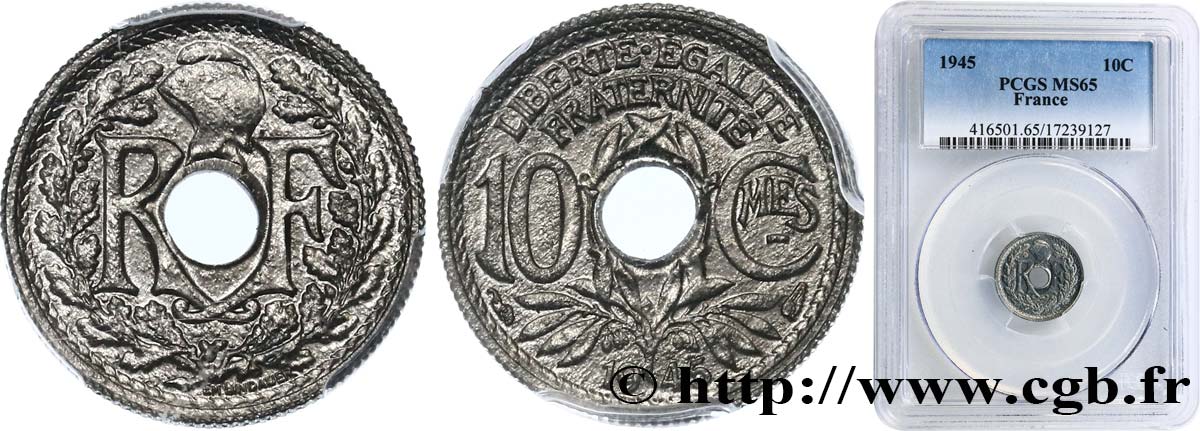 10 centimes Lindauer, petit module 1945  F.143/2 MS65 PCGS