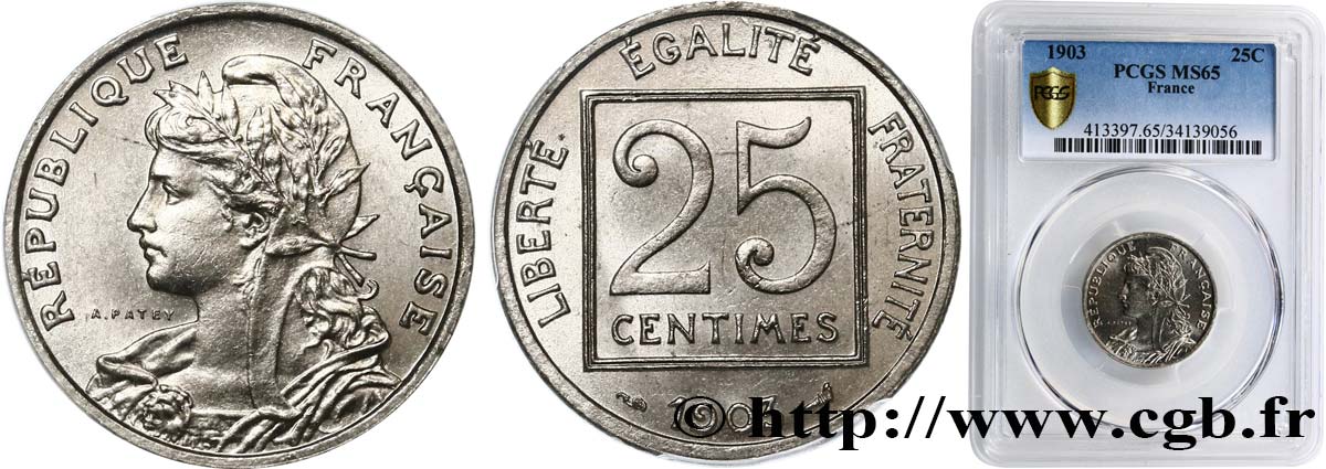 25 centimes Patey, 1er type 1903  F.168/3 FDC65 PCGS