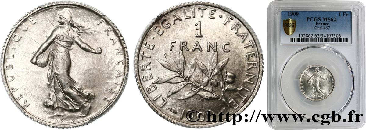 1 franc Semeuse 1909 Paris F.217/14 SPL62 PCGS