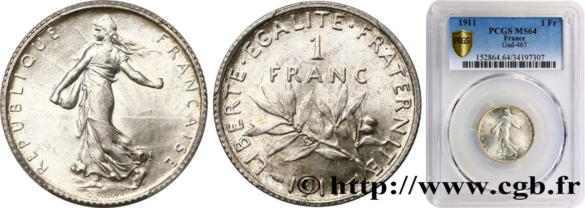 1 franc Semeuse 1911 Paris F.217/16 fST64 PCGS