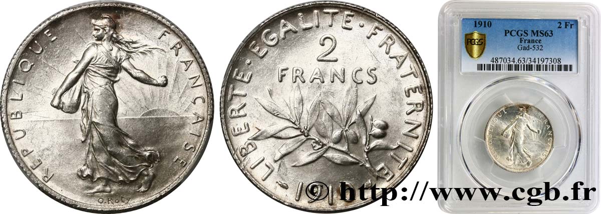 2 francs Semeuse 1910  F.266/12 fST63 PCGS