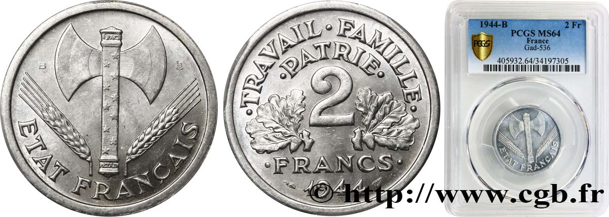 2 francs Francisque 1944 Beaumont-Le-Roger F.270/5 SC64 PCGS