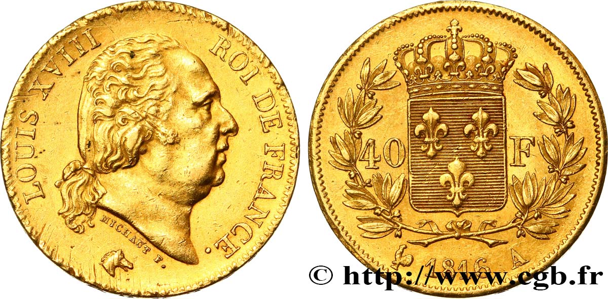 40 francs or Louis XVIII 1816 Paris F.542/1 BB50 