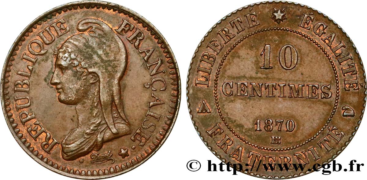 Essai de 10 centimes d’après Dupré 1870 Strasbourg GEM.23 8 SPL55 