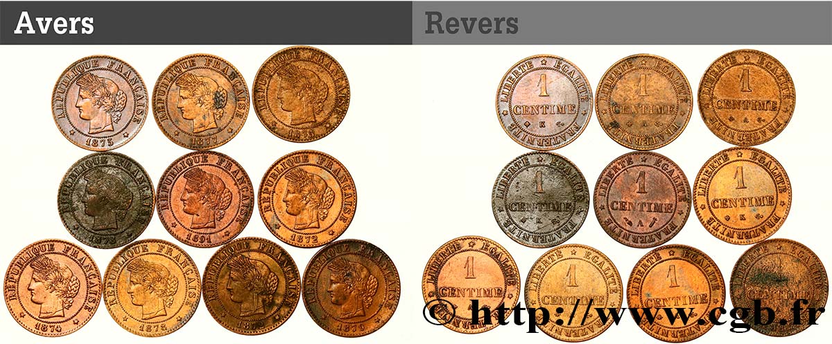 Lot de 10 pièces de 1 centime Cérès n.d. n.l. F.104/1 BC/MBC 