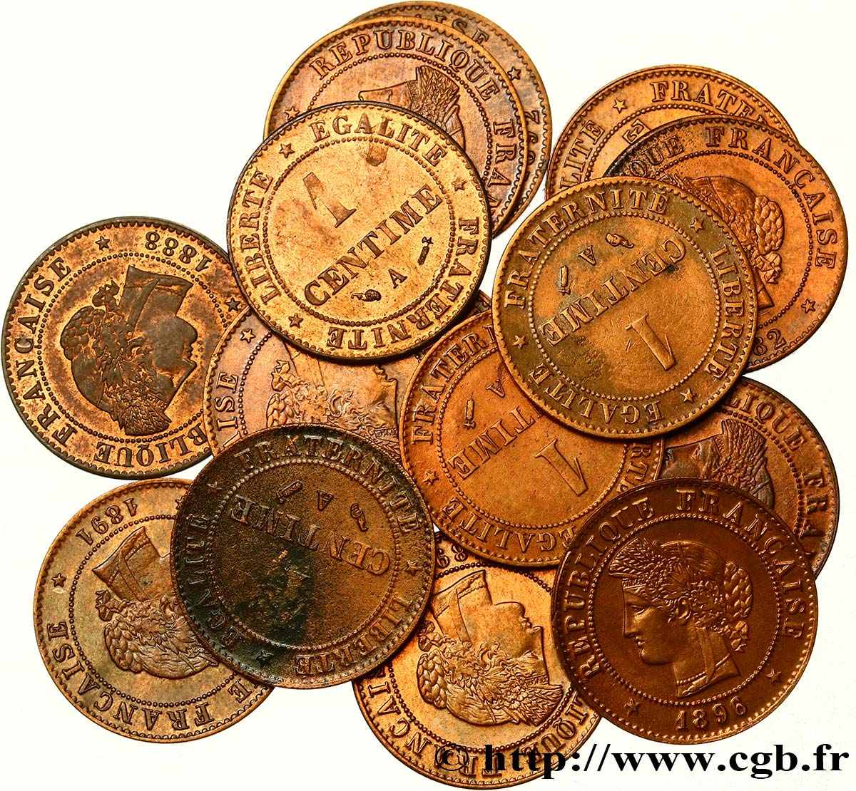 Lot de 15 pièces de 1 centime Cérès n.d. n.l. F.104/10-11 BB/SPL 