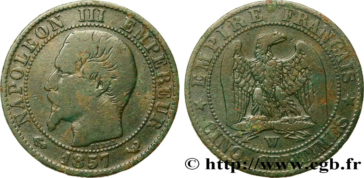 Cinq centimes Napoléon III, tête nue 1857 Lille F.116/43 MB15 