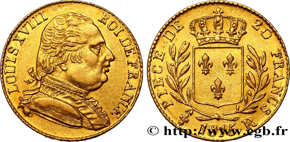 20 francs or Louis XVIII, buste habillé 1815 Londres F.518/1 SS52 