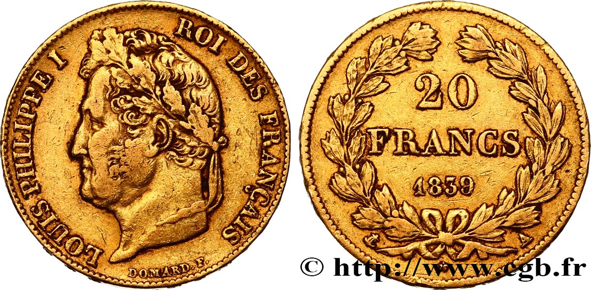 20 francs or Louis-Philippe, Domard 1839 Paris F.527/20 BB40 