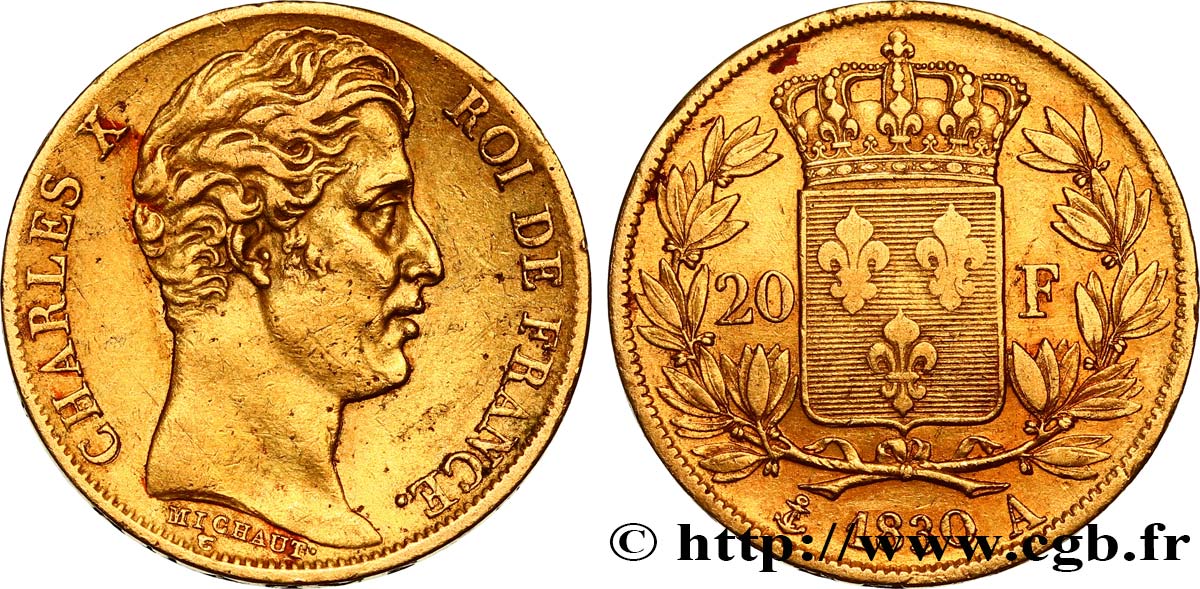 20 francs or Charles X, matrice du revers à cinq feuilles 1830 Paris F.521/6 fSS 