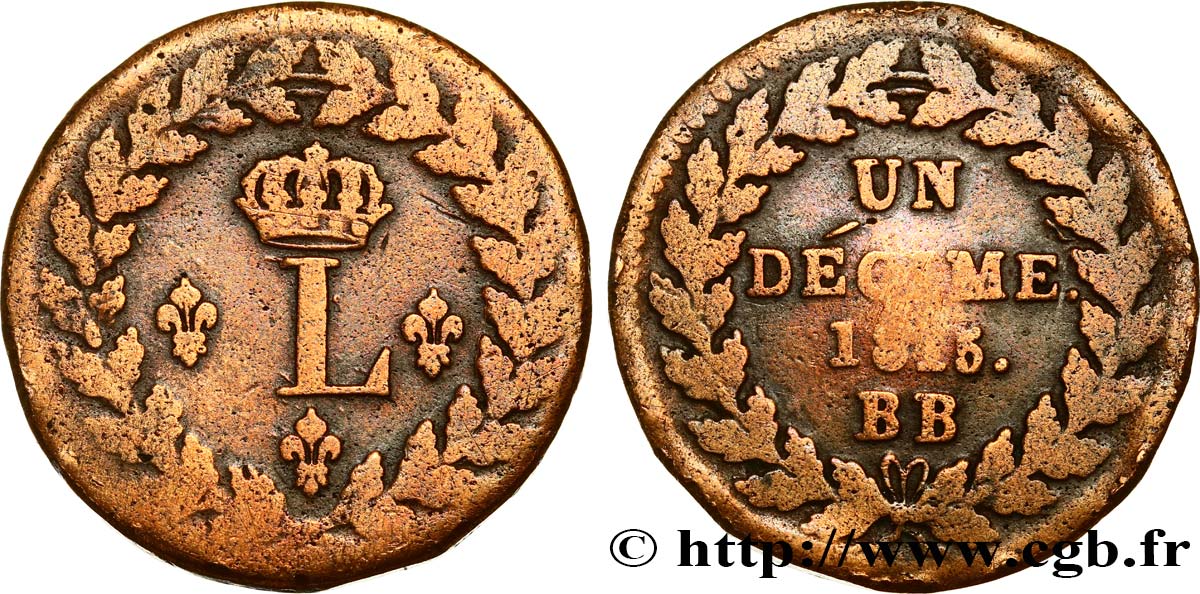 Un décime à l’L couronnée 1815  Strasbourg F.132A/3 MB 